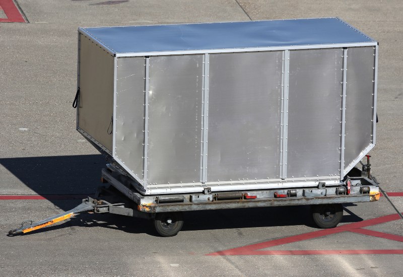 Mobile lead containers on a wheeled trailer used for airport ground transport